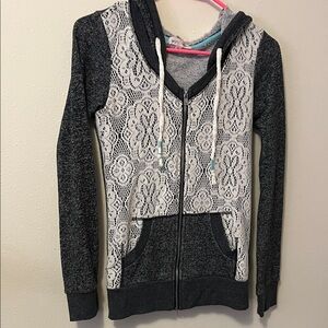 Wish Whim Lace Panel Zip Hoodie size small